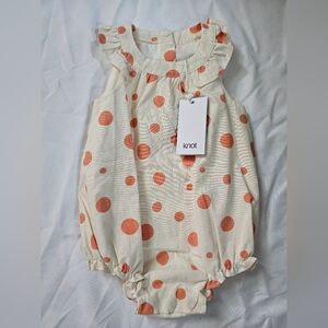 Knot Cream Polka Dot Baby Romper with Ruffle Collar- 6 Month- NWT
